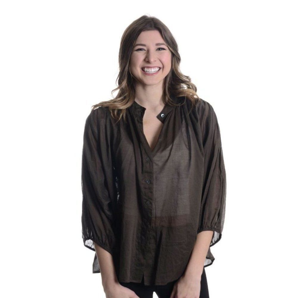 Closed Taupe Peasant 3/4 Sleeve Voile Blouse XS